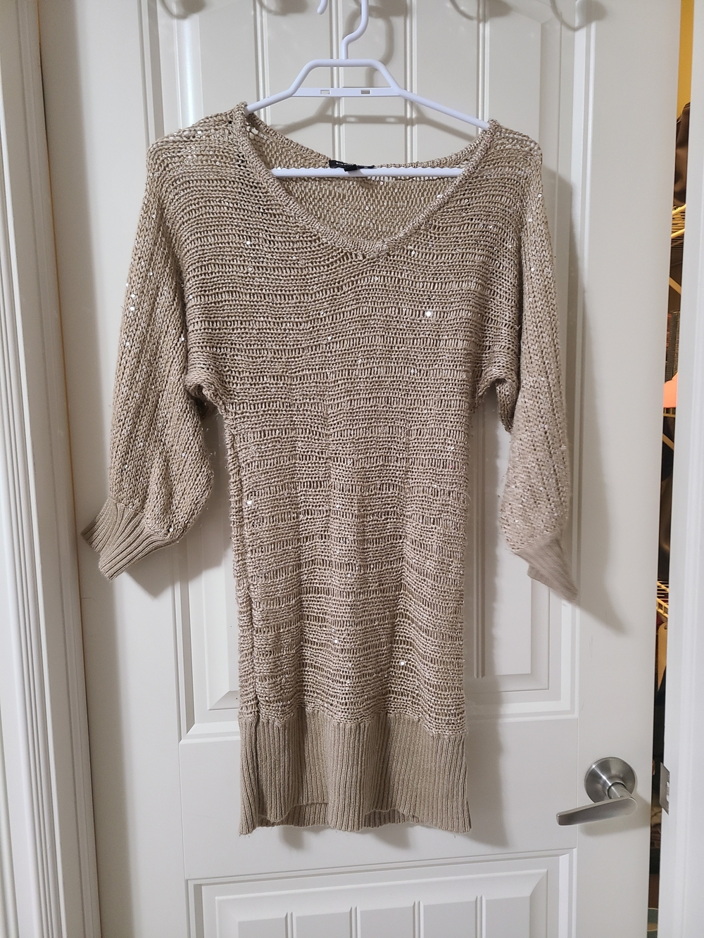 VTG Bebe Y2K Sequin Open Knit Sweater Dress Bikini Cover Up P/S